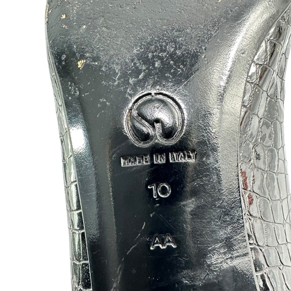 Vintage ST. JOHN Black Croc-Embossed Patent Leather Logo Loafers 10 AA - Picture 12 of 13